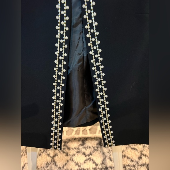 Women’s Tahari Arthur S Levine Black Pearl Trim Suit Blazer Petite 6P Open Front - Picture 3 of 14